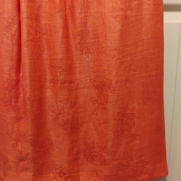 Vintage Maggy London Salmon Orange 100% Linen Skirt Floral Vibrant Boho Size 12 - Picture 5 of 5